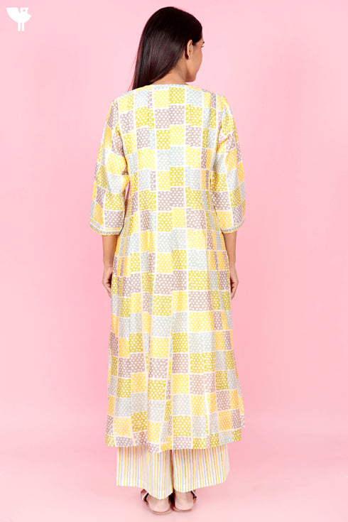 Chanderi Silk Kurta And Pant Set With Dupatta Block Print